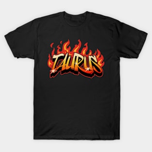 Taurus Zodiac Retro Flames Birthday T-Shirt